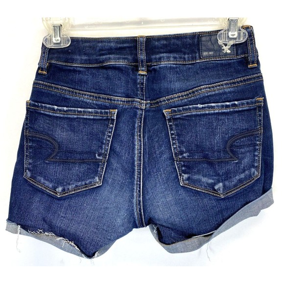 American Eagle Short Sz 0 (25-26 x 3") Womens Hi Rise Shortie Stretch Blue Denim - Picture 2 of 8
